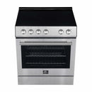 Forno 3-Piece Appliance Package - 30-Inch Leonardo Espresso Electric Range, Refrigerator, & Dishwasher in White with Antique Brass Handle (FBDL-007-03CA)