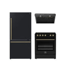 Forno Espresso 3-Piece Appliance Package - 30-Inch Electric Range with 5.0 Cu.Ft. Electric Oven, Refrigerator, and Under Cabinet Range Hood in Black with Antique Brass Trim (FBDL-001-02CA)