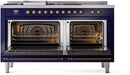 ILVE Nostalgie II 60-Inch Dual Fuel Freestanding Range with Removable Griddle in Midnight Blue with Bronze Trim (UP60FSNMPMBB)