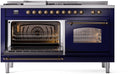ILVE Nostalgie II 60-Inch Dual Fuel Freestanding Range with Removable Griddle in Midnight Blue with Bronze Trim (UP60FSNMPMBB)