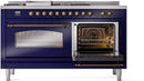 ILVE Nostalgie II 60-Inch Dual Fuel Freestanding Range with Removable Griddle in Midnight Blue with Bronze Trim (UP60FSNMPMBB)