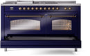 ILVE Nostalgie II 60-Inch Dual Fuel Freestanding Range with Removable Griddle in Midnight Blue with Bronze Trim (UP60FSNMPMBB)