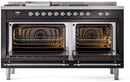 ILVE Nostalgie II 60-Inch Dual Fuel Freestanding Range with Removable Griddle in Glossy Black with Chrome Trim (UP60FSNMPBKC)
