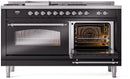 ILVE Nostalgie II 60-Inch Dual Fuel Freestanding Range with Removable Griddle in Glossy Black with Chrome Trim (UP60FSNMPBKC)