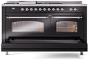 ILVE Nostalgie II 60-Inch Dual Fuel Freestanding Range with Removable Griddle in Glossy Black with Chrome Trim (UP60FSNMPBKC)