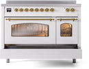 ILVE Nostalgie II 48-Inch Limited Edition Induction Range in White with Brass Trim (UPI486NMPWHG-LE)