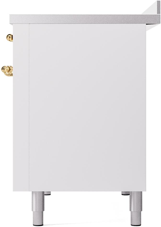 ILVE Nostalgie II 48-Inch Freestanding Electric Induction Range in White with Brass Trim (UPI486NMPWHG)