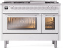 ILVE 48-Inch Professional Plus II Freestanding Dual Fuel Range with 8 Sealed Burner and Removable Griddle in White (UP48FWMPWH)