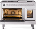 ILVE 48-Inch Professional Plus II Freestanding Dual Fuel Range with 8 Sealed Burner and Removable Griddle in White (UP48FWMPWH)