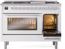 ILVE 48-Inch Professional Plus II Freestanding Dual Fuel Range with 8 Sealed Burner and Removable Griddle in White (UP48FWMPWH)