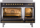 ILVE Nostalgie II 48-Inch Freestanding Electric Induction Range in Glossy Black with Brass Trim (UPI486NMPBKG)