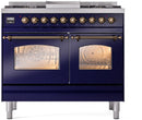 ILVE Nostalgie II 40-Inch Dual Fuel Freestanding Range with Removable Griddle in Midnight Blue with Bronze Trim (UPD40FNMPMBB)