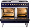 ILVE Nostalgie II 40-Inch Dual Fuel Freestanding Range with Removable Griddle in Midnight Blue with Bronze Trim (UPD40FNMPMBB)