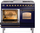 ILVE Nostalgie II 40-Inch Dual Fuel Freestanding Range with Removable Griddle in Midnight Blue with Bronze Trim (UPD40FNMPMBB)