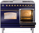 ILVE Nostalgie II 40-Inch Dual Fuel Freestanding Range with Removable Griddle in Midnight Blue with Bronze Trim (UPD40FNMPMBB)