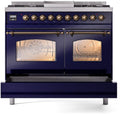 ILVE Nostalgie II 40-Inch Dual Fuel Freestanding Range with Removable Griddle in Midnight Blue with Bronze Trim (UPD40FNMPMBB)