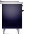 ILVE Nostalgie II 40-Inch Dual Fuel Freestanding Range with Removable Griddle in Midnight Blue with Bronze Trim (UPD40FNMPMBB)