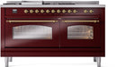 ILVE Nostalgie II 60-Inch Dual Fuel Freestanding Range with Removable Griddle in Burgundy with Brass Trim (UP60FSNMPBUG)