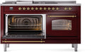 ILVE Nostalgie II 60-Inch Dual Fuel Freestanding Range with Removable Griddle in Burgundy with Brass Trim (UP60FSNMPBUG)