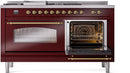 ILVE Nostalgie II 60-Inch Dual Fuel Freestanding Range with Removable Griddle in Burgundy with Brass Trim (UP60FSNMPBUG)