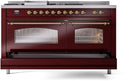ILVE Nostalgie II 60-Inch Dual Fuel Freestanding Range with Removable Griddle in Burgundy with Brass Trim (UP60FSNMPBUG)
