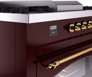 ILVE Nostalgie II 60-Inch Dual Fuel Freestanding Range with Removable Griddle in Burgundy with Brass Trim (UP60FSNMPBUG)