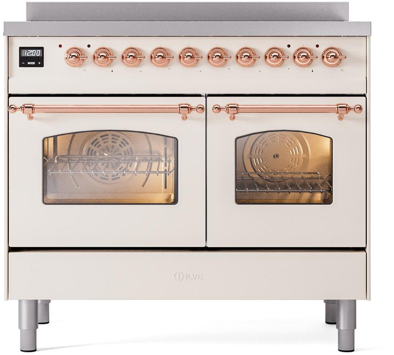 ILVE Nostalgie II 40-Inch Freestanding Electric Induction Range in Antique White with Copper Trim (UPDI406NMPAWP)