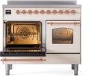 ILVE Nostalgie II 40-Inch Freestanding Electric Induction Range in Antique White with Copper Trim (UPDI406NMPAWP)