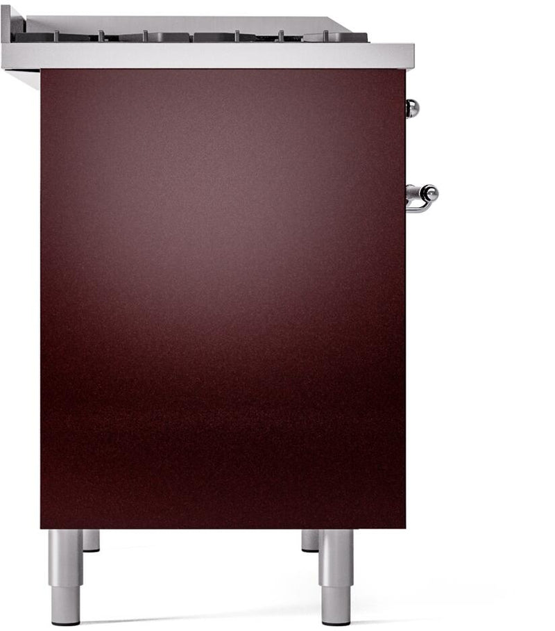 ILVE Nostalgie II 40-Inch Dual Fuel Freestanding Range with Removable Griddle in Burgundy with Chrome Trim (UPD40FNMPBUC)