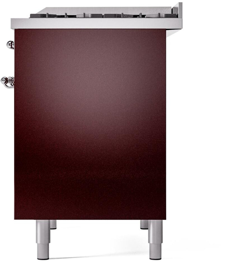 ILVE Nostalgie II 40-Inch Dual Fuel Freestanding Range with Removable Griddle in Burgundy with Chrome Trim (UPD40FNMPBUC)