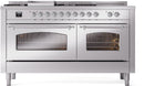 ILVE Nostalgie II 60-Inch Dual Fuel Freestanding Range with Removable Griddle in Stainless Steel with Chrome Trim (UP60FSNMPSSC)