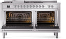 ILVE Nostalgie II 60-Inch Dual Fuel Freestanding Range with Removable Griddle in Stainless Steel with Chrome Trim (UP60FSNMPSSC)