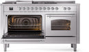 ILVE Nostalgie II 60-Inch Dual Fuel Freestanding Range with Removable Griddle in Stainless Steel with Chrome Trim (UP60FSNMPSSC)