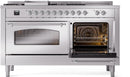 ILVE Nostalgie II 60-Inch Dual Fuel Freestanding Range with Removable Griddle in Stainless Steel with Chrome Trim (UP60FSNMPSSC)