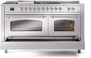 ILVE Nostalgie II 60-Inch Dual Fuel Freestanding Range with Removable Griddle in Stainless Steel with Chrome Trim (UP60FSNMPSSC)