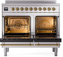 ILVE Nostalgie II 40-Inch Freestanding Electric Induction Range in Stainless Steel with Brass Trim (UPDI406NMPSSG)
