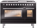 ILVE 48-Inch Professional Plus II Freestanding Dual Fuel Range with 8 Sealed Burner and Removable Griddle in Glossy Black (UP48FWMPBK)
