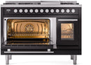 ILVE 48-Inch Professional Plus II Freestanding Dual Fuel Range with 8 Sealed Burner and Removable Griddle in Glossy Black (UP48FWMPBK)