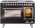 ILVE 48-Inch Professional Plus II Freestanding Dual Fuel Range with 8 Sealed Burner and Removable Griddle in Glossy Black (UP48FWMPBK)