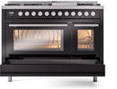 ILVE 48-Inch Professional Plus II Freestanding Dual Fuel Range with 8 Sealed Burner and Removable Griddle in Glossy Black (UP48FWMPBK)