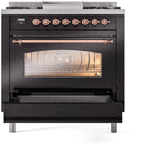 ILVE Nostalgie II 36-Inch Dual Fuel Freestanding Range with Removable Griddle in Glossy Black with Copper Trim (UP36FNMPBKP)