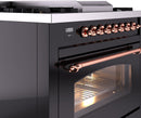 ILVE Nostalgie II 36-Inch Dual Fuel Freestanding Range with Removable Griddle in Glossy Black with Copper Trim (UP36FNMPBKP)