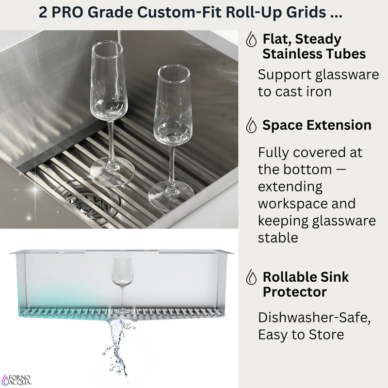 Forno Acqua 33-Inch Drop-In/Undermount 40/60 Double Bowl Stainless Steel Sink with Waterfall Faucet (H-XN30)