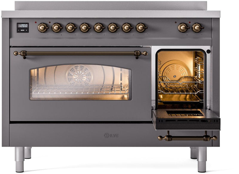 ILVE Nostalgie II 48-Inch Freestanding Electric Induction Range in Matte Graphite with Bronze Trim (UPI486NMPMGB)