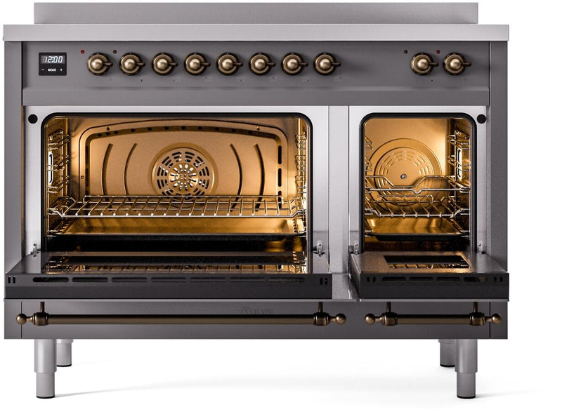 ILVE Nostalgie II 48-Inch Freestanding Electric Induction Range in Matte Graphite with Bronze Trim (UPI486NMPMGB)