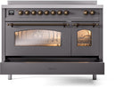 ILVE Nostalgie II 48-Inch Freestanding Electric Induction Range in Matte Graphite with Bronze Trim (UPI486NMPMGB)