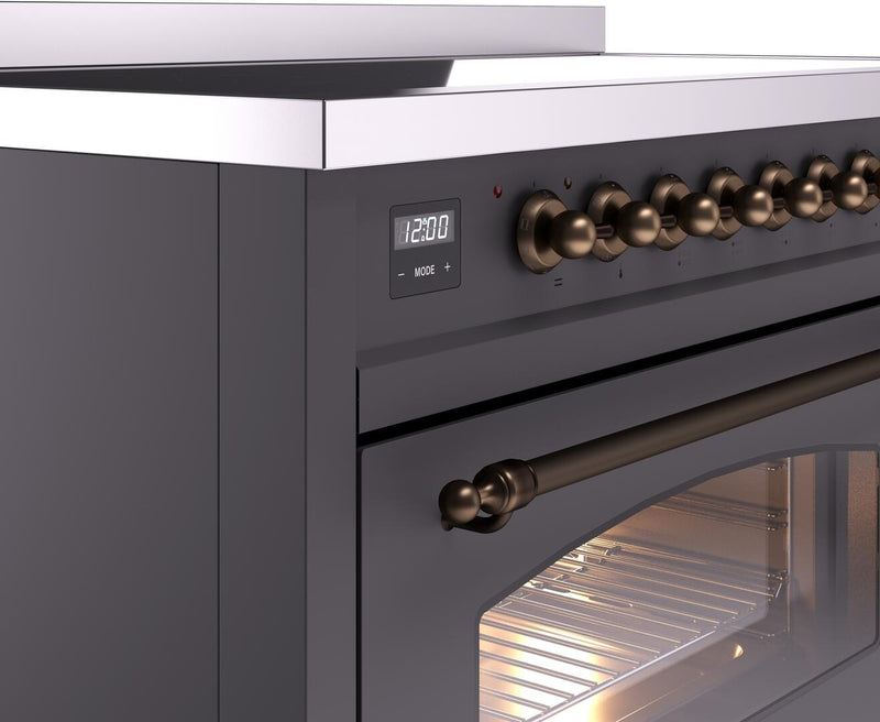 ILVE Nostalgie II 48-Inch Freestanding Electric Induction Range in Matte Graphite with Bronze Trim (UPI486NMPMGB)