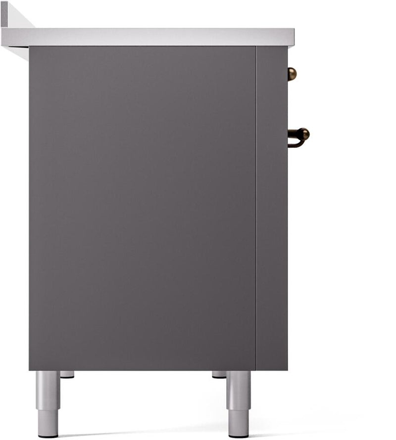 ILVE Nostalgie II 48-Inch Freestanding Electric Induction Range in Matte Graphite with Bronze Trim (UPI486NMPMGB)