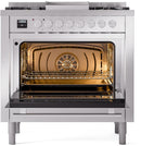 ILVE Professional Plus II 36-Inch Freestanding Dual Fuel Range with 6 Sealed Burner with Removable Griddle in Stainless Steel (UP36FWMPSS)