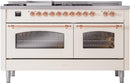 ILVE Nostalgie II 60-Inch Dual Fuel Freestanding Range with Removable Griddle in Antique White with Copper Trim (UP60FSNMPAWP)